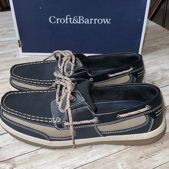 Croft & Barrow Connor Navy Boat Shoes Core Technology EUC Leather - Picture 2 of 14